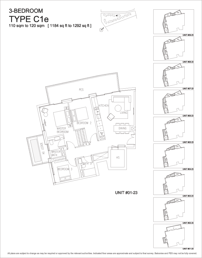 Keppel Bay Condo Floor Plan 3BR 110-120sm TYPE-c1e